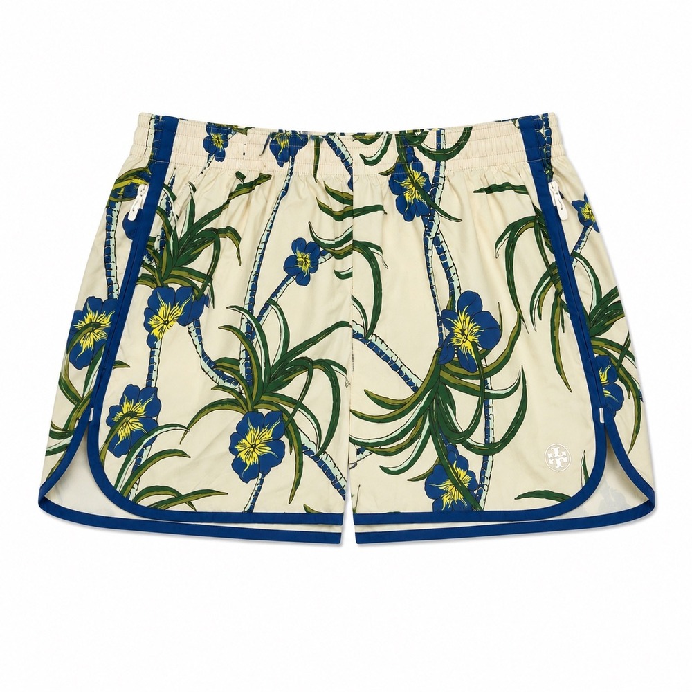 Tory Burch Sport Floral Lined Athletic Shorts Blue Green Botanical Small